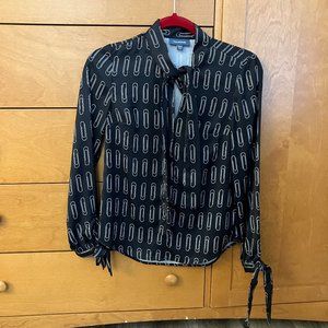 Modcloth Paper Clip Tie-Neck Blouse